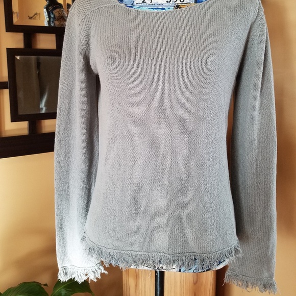 LIZ CLAIBORNE GRAY FRINGE SWEATER - Picture 2 of 8